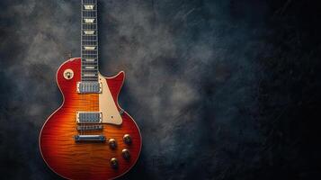 Classic Electric Guitar Displayed on a Dark Backdrop photo