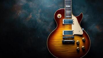 Classic Electric Guitar Displayed on a Dark Backdrop photo