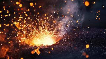Intense welding sparks and flames in action. photo