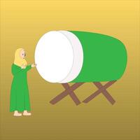 Ramadan woman beat the drum during takbiran vector