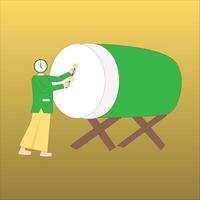 Ramadan men beat the drum during takbiran vector