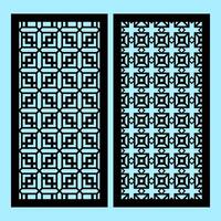 Two patterns with modern abstract geometric panels. Template for cnc cutting of metal and wood. blue background. vector