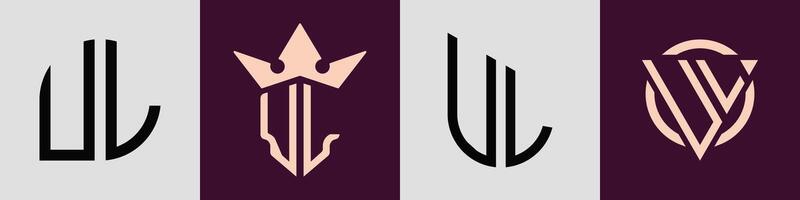 Creative simple Initial Letters UL Logo Designs Bundle. vector
