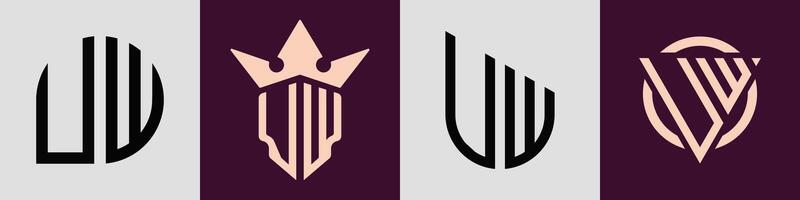 Creative simple Initial Letters UW Logo Designs Bundle. vector