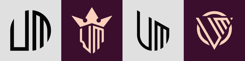 Creative simple Initial Letters UM Logo Designs Bundle. vector