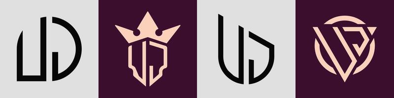 Creative simple Initial Letters UJ Logo Designs Bundle. vector