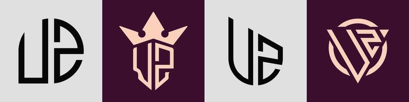 Creative simple Initial Letters UZ Logo Designs Bundle. vector