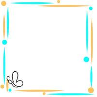 Yellow and blue abstract border with butterfly line art illustration vector