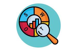 SWOT Analysis colored outline icon. chart with magnifying glass. icon related to SWOT. business elements illustration vector