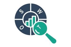 SWOT Analysis icon. solid icon style. chart with magnifying glass. icon related to SWOT. business elements illustration vector
