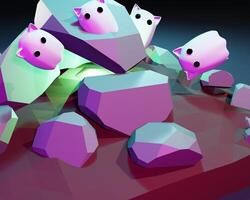 3D design of cute and happy ghost family gathering and playing together. photo