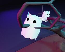 3D design of cute and happy ghost family gathering and playing together. photo