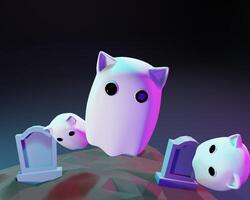 3D design of cute and happy ghost family gathering and playing together. photo