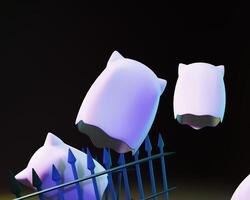 3D design of cute and happy ghost family gathering and playing together. photo