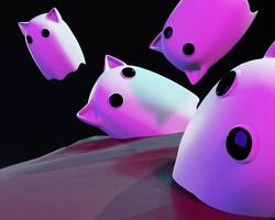 3D design of cute and happy ghost family gathering and playing together. photo