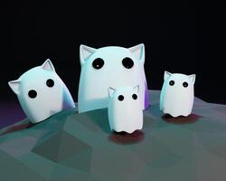 3D design of cute and happy ghost family gathering and playing together. photo