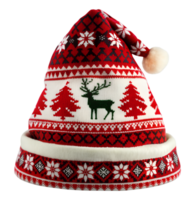 Comfortable hat with reindeer and snowflake patterns on a transparent background png