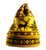Hat with snowflake and reindeer patterns for creating a festive mood on a transparent background png