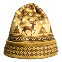 Hat with reindeer and snowflake patterns for winter holidays on a transparent background png