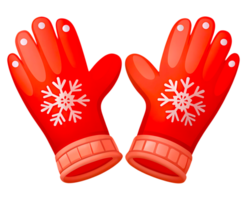 Christmas Red Gloves with Snowflake Patterns on Transparent Background png