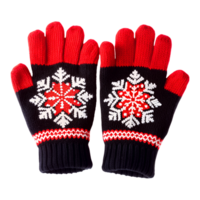 Red Winter Gloves with Snowflake Patterns on Transparent Background png