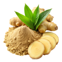 Ginger Root and Powdered Ginger Spice on Clean Background png