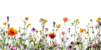 Blooming Wildflowers with a Transparent Background Vibrant Colors and Textures on a Dark Canvas png