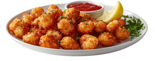 Crispy Fried Shrimp Bites with Lemon Parsley on a Transparent Background png