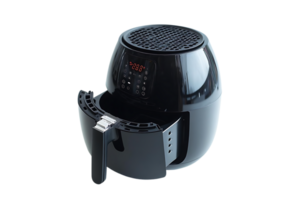 Black Air Fryer with Transparent Background, Open Lid, and Digital Display Easy Healthy Cooking png
