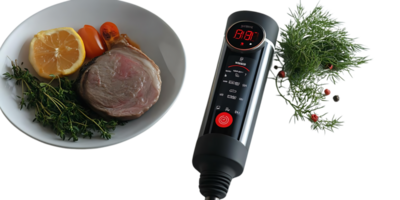 Digital Meat Thermometer with Transparent Background Precisely Measuring Temperature for Perfect Roasts and Steaks with a Modern Design png
