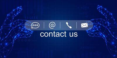 Contact us or Customer support hotline people connect. Businessman using a laptop and touching on virtual screen contact icons vector