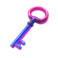 Shiny, Holographic Key with a Transparent Background A 3D Render of a Colorful Key with a Clear Background png