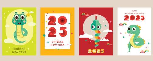 Happy New Year 2025, Chinese New Year, Year of the Snake Modern minimalist geometric style Chinese New Year elements. Colorful illustration in flat cartoon style, in geometric patterns vector
