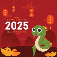 Chinese New Year 2025 Year of the Snake. Green Snake Illustration and Design. Red Traditional Chinese Designs with Snakes. Lunar New Year Concept, Modern Geometric Design vector