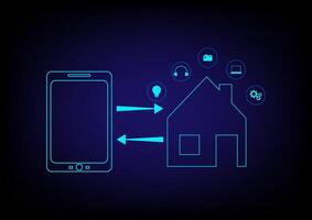 Smart home concept. Futuristic of the house with automation assistant virtual screen. Home and mobile with technology icon on dark blue background. vector
