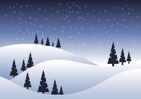 landscape pine tree with snow hill and sky vector