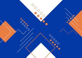 Geometric abstract concept. White and orange of square, line, and circle on blue background for brochure, cover book, banner and name card. vector