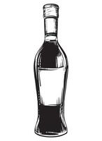 Wine bottle isolated on white background. sketch, vintage hand engraving. Hand drawn ink drawing of a bottle. Line art for menu, design, label. vector