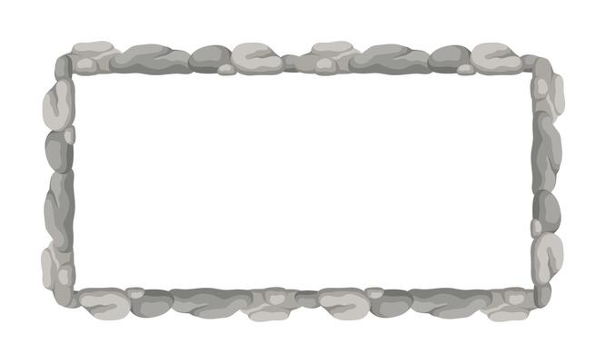 Rectangle Stone Frame, Rectangular Rocks Border. Empty Cartoon Frame Made Of Small Stones.