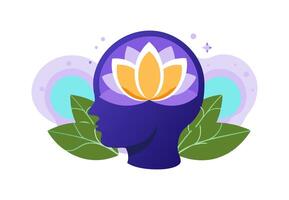 illustration of a head silhouette with a lotus flower and leaves symbolizing harmony vector
