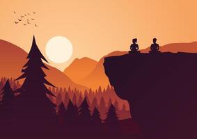 Buddhist woman and man train meditation to come to peace and out of suffer under the tree vector
