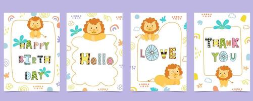 cute baby lion template background for a4 vertical design vector