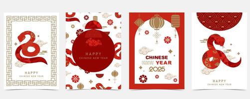 Happy Chinese New Year on red background with snake on white background vector