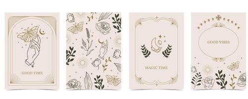 Boho invitation card with flower and hand vector