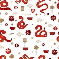 Chinese seamless pattern with snake and white background for square design vector