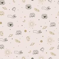 hand ,eye, flower seamless pattern with boho style vector