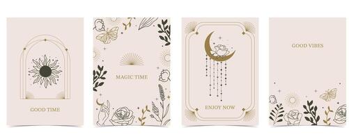 Boho invitation card with moon and sun vector