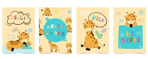 cute giraffe template background for a4 vertical design vector