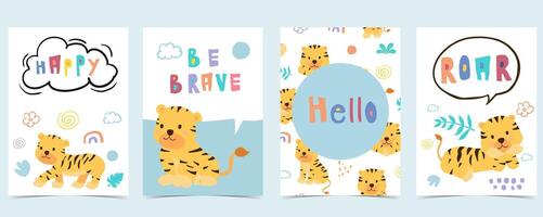 cute baby tiger template background for a4 vertical design vector