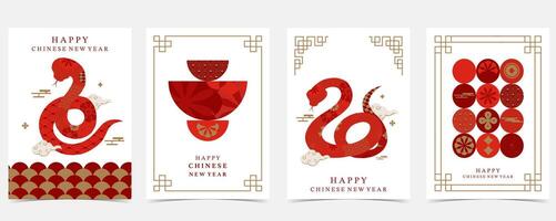 Happy Chinese New Year on red background with snake geometric style vector